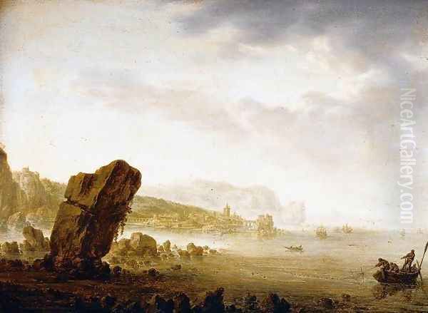 Mediterranean Coastal Scene 1641-43 Oil Painting by Herman Saftleven