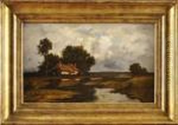 Chaumiere Pres De L'etang Oil Painting by Leon Richet