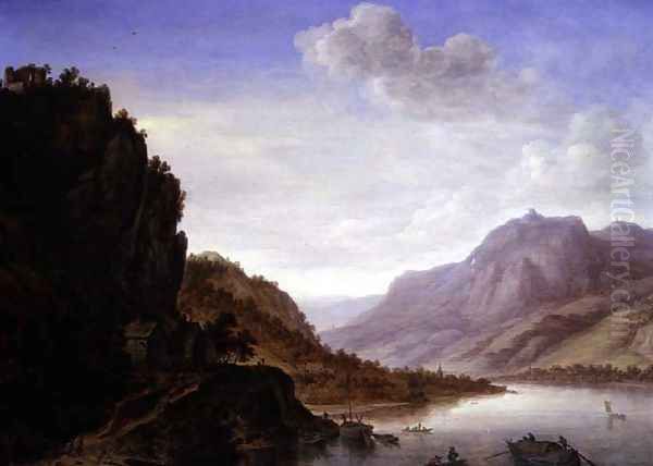 Mountainous River Landscape Oil Painting by Herman Saftleven