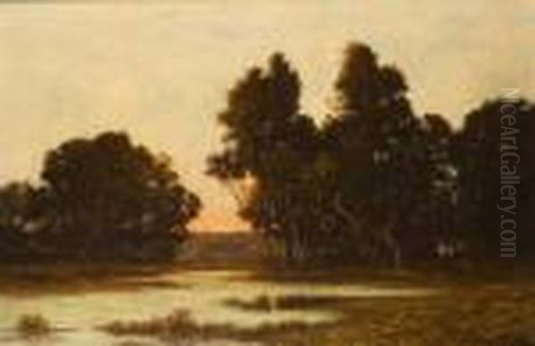 Etang Au Soleil Couchant Oil Painting by Leon Richet