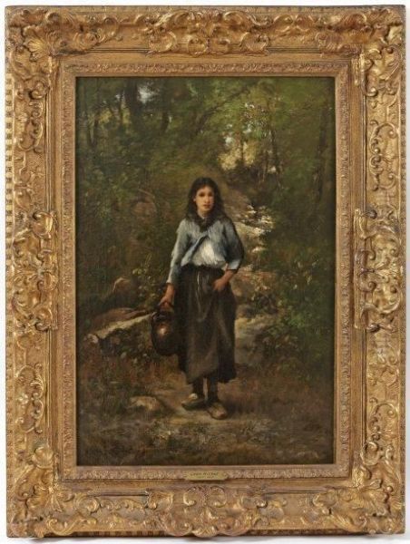 Jeune Fille A La Source En Foret Debarbizon Oil Painting by Leon Richet