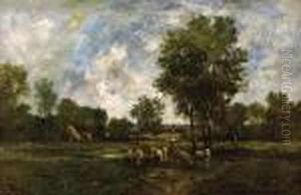 Pastoral Landscape With Sheep Oil Painting by Leon Richet