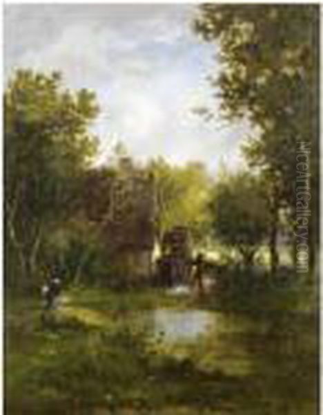 The Old Water Mill Oil Painting by Leon Richet