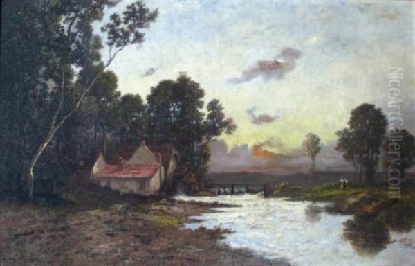 Paysanne Au Bord De La Riviere. Oil Painting by Leon Richet