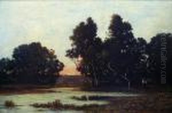 Coucher Desoleil Sur La Riviere Oil Painting by Leon Richet