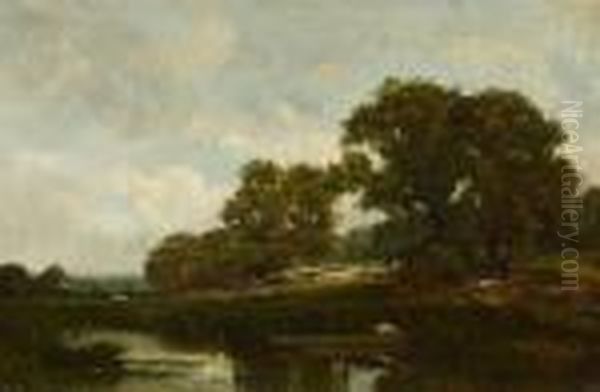 Group Of Trees At The Edge Of A Pond. 1880 - 1890. Oil Painting by Leon Richet