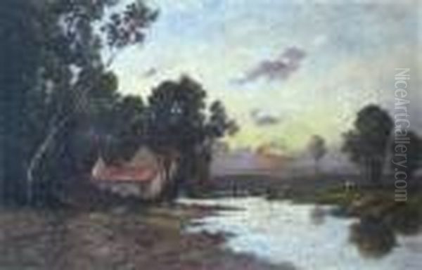 Paysanne Au Bord De La Riviere Oil Painting by Leon Richet