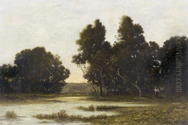 Auenlandschaft In Der Dammerung. Oil Painting by Leon Richet