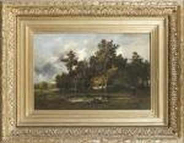 Chaumiere Pres D'une Mare,vers Barbizon Oil Painting by Leon Richet