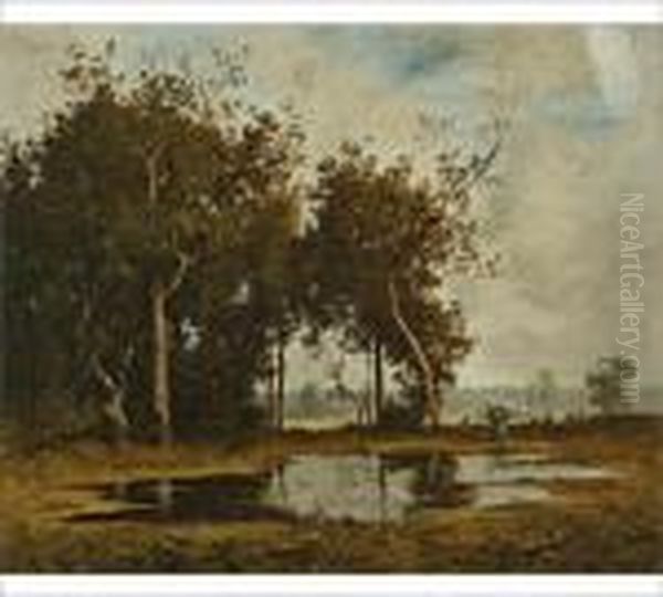 Woman By A Forest Pond Oil Painting by Leon Richet