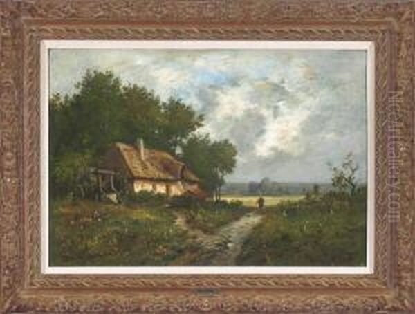 Bauerin Vor Einem Bauernhaus Am Waldrand Oil Painting by Leon Richet