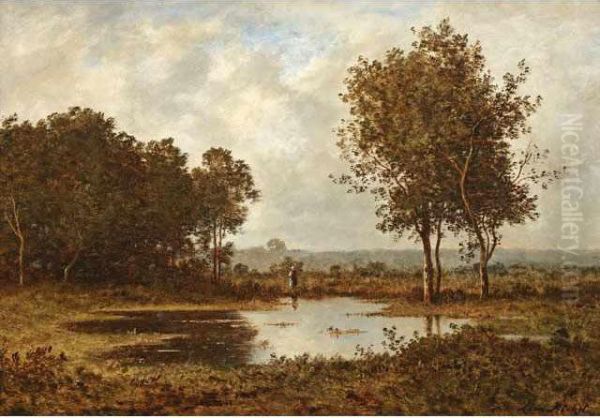 La Mare En Foret Defontainebleau Oil Painting by Leon Richet