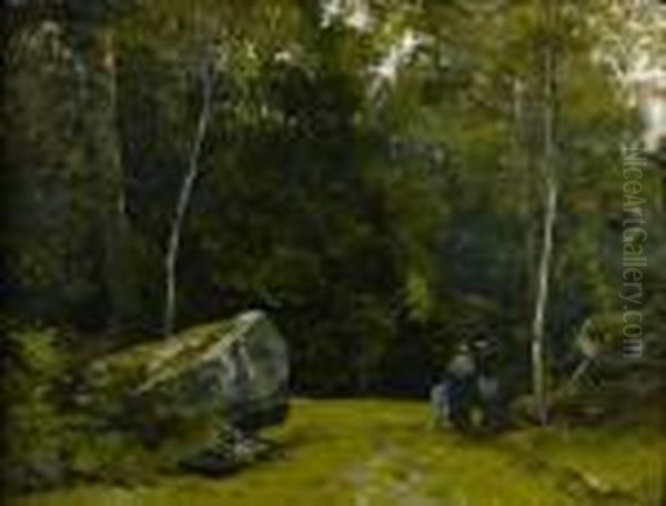 Paysans En Foret De Fontainebleau Oil Painting by Leon Richet