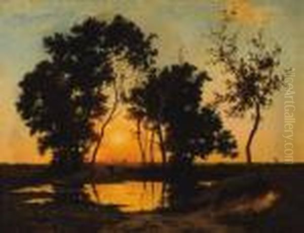 Title: Sunset Oil Painting by Leon Richet