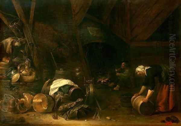 Interior of a Peasant Hut Oil Painting by Herman Saftleven