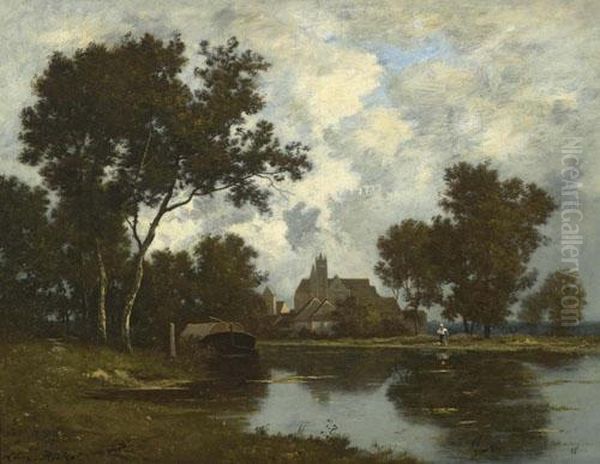 Landscape With Pond. Oil Painting by Leon Richet