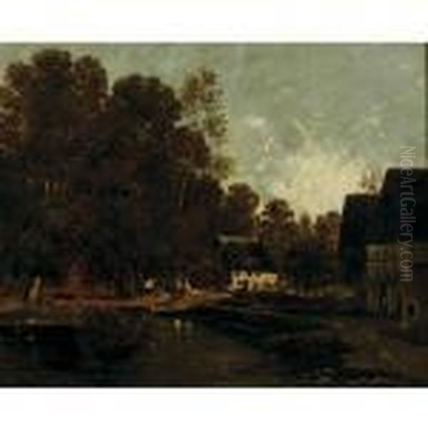 The Village Pond Oil Painting by Leon Richet