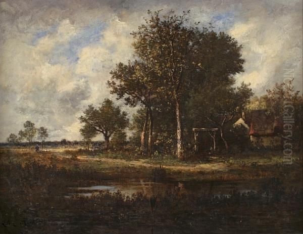 Cottage By A Pond Oil Painting by Leon Richet