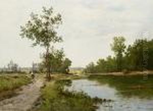 Near Fontainbleau Oil Painting by Leon Richet