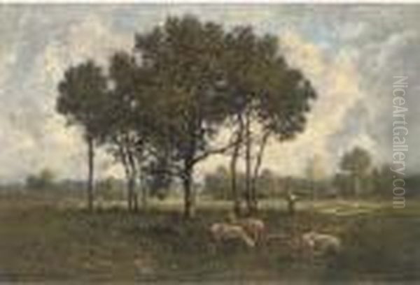 A Shepherd And His Flock Oil Painting by Leon Richet