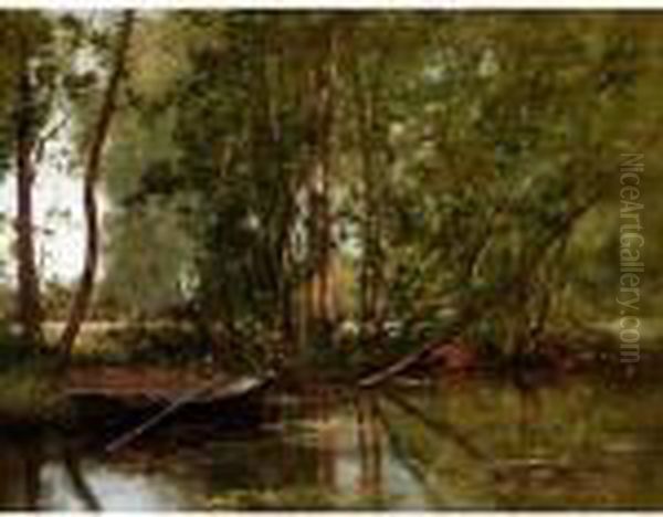 Sous-bois Avec Etang Oil Painting by Leon Richet