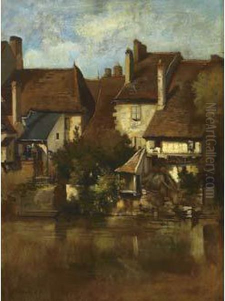 Village Au Bord De L'eau Oil Painting by Leon Richet