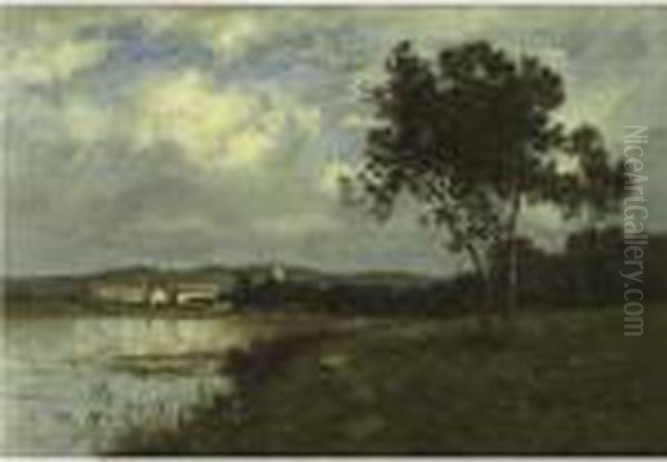 The Village By The Lake Oil Painting by Leon Richet