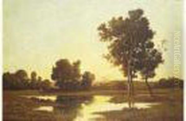 Paysage Anime Aux Environs De Fontainebleau. Oil Painting by Leon Richet