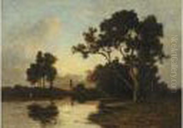 Bords D'etang Au Crepuscule Oil Painting by Leon Richet