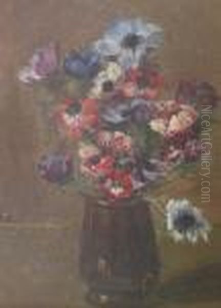 Flowers In A Vase Oil Painting by Leon Richet