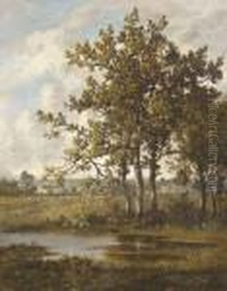 A Pool In A Wooded Landscape Oil Painting by Leon Richet