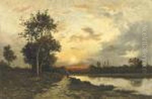 On The Path, Sunset Oil Painting by Leon Richet