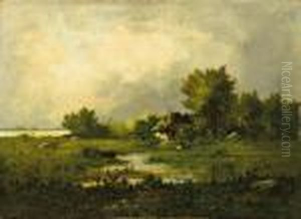 Avant L'orage: A Farm In A Landscape Oil Painting by Leon Richet