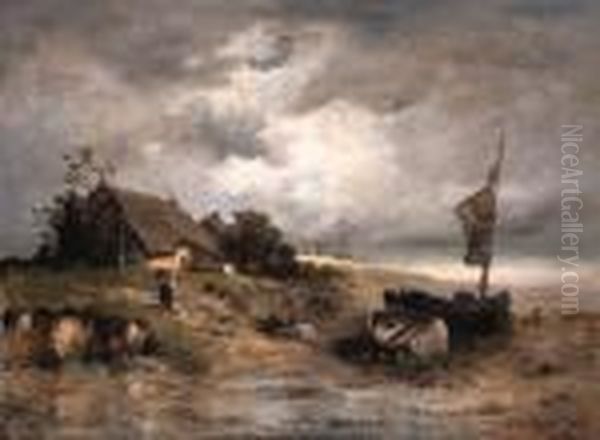 A Farm House By The Sea Oil Painting by Leon Richet