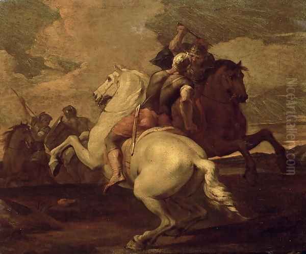 Two horsemen engaged in combat Oil Painting by Francesco Simonini