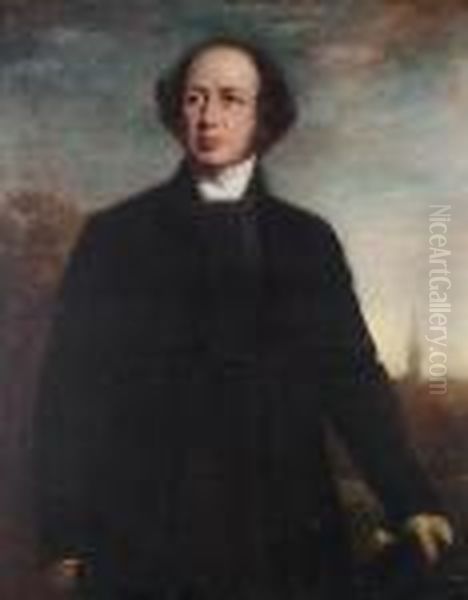 Portrait Of Walter Kerr 
Hamilton, Bishop Ofsalisbury, Three Quarter Length, Standing In A 
Landscape, Salisburycathedral Beyond Oil Painting by George Richmond