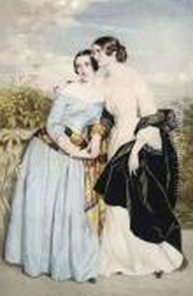 Portrait Of Mrs Partridge And Her Sister Miss Croker, Full-length Oil Painting by George Richmond