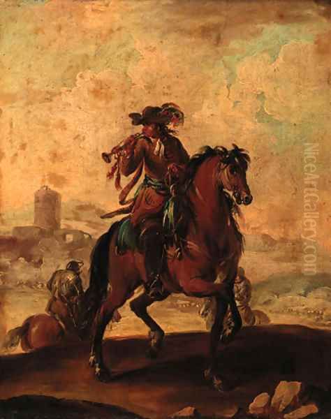 A trumpeter on horseback Oil Painting by Francesco Simonini