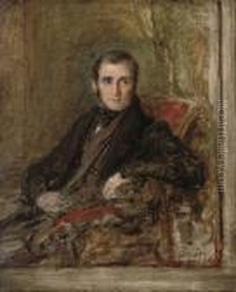 Portrait Of A Gentleman, Seated Half-length, In A Redarmchair Oil Painting by George Richmond