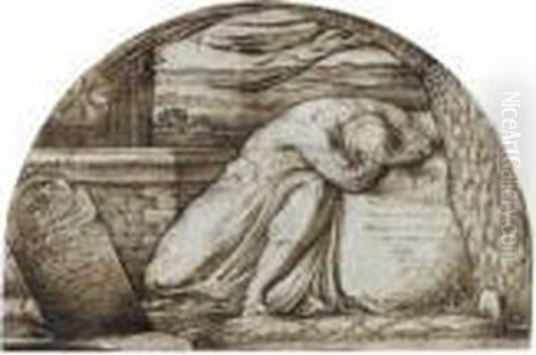 A Figure Weeping Over A Grave Oil Painting by George Richmond