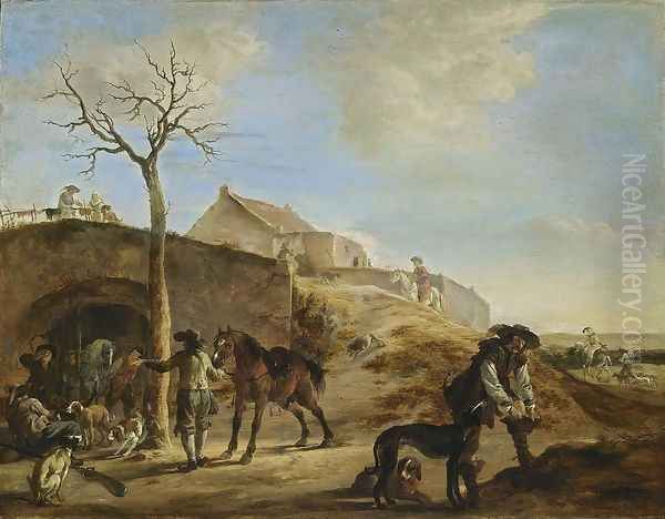 Landscape with Huntsmen 1651 Oil Painting by Dirck Willemsz. Stoop