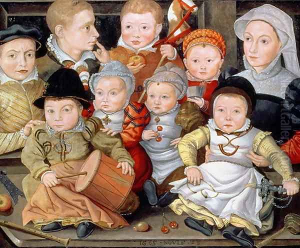 Portrait of a mother with her eight children, 1565 Oil Painting by Jacob Seisenegger