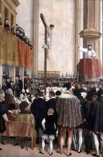 Sermon of the Papal Legate, Cornelius Musso 1511-74, in the Augustinerkirche, Vienna on 1561 Oil Painting by Jacob Seisenegger