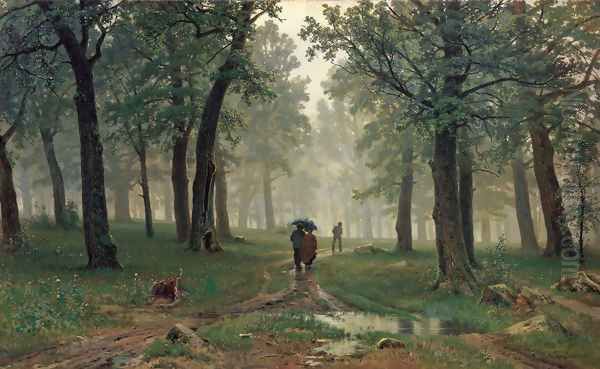 Rain in an Oak Forest Oil Painting by Ivan Shishkin