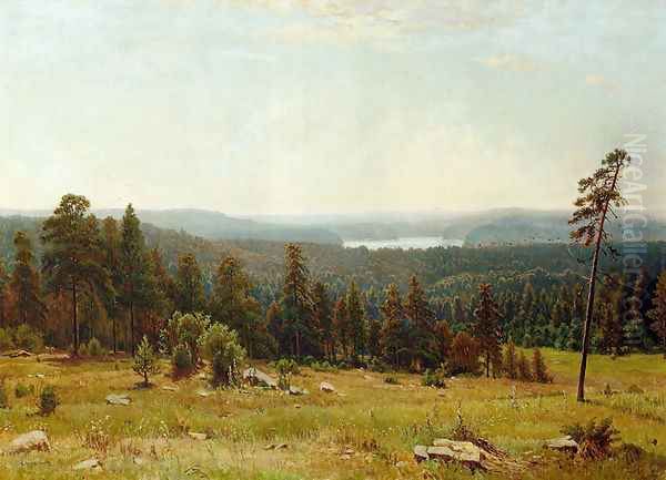 A Lakeside Forest Oil Painting by Ivan Shishkin