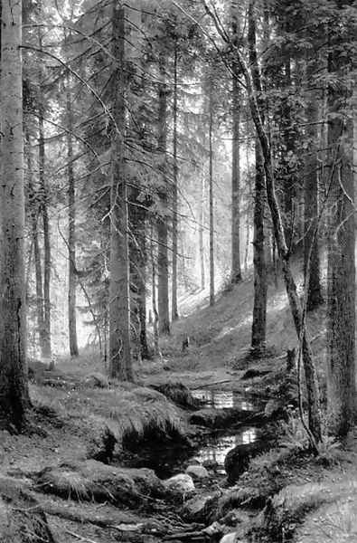 Stream by a Forest Slope Oil Painting by Ivan Shishkin