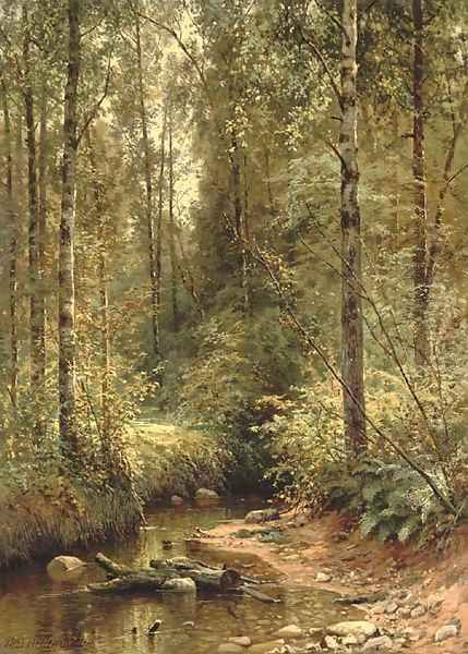 A forest stream Oil Painting by Ivan Shishkin