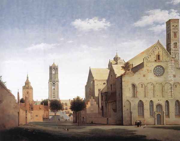 St Mary's Square and St Mary's Church at Utrecht 1662 Oil Painting by Pieter Jansz Saenredam