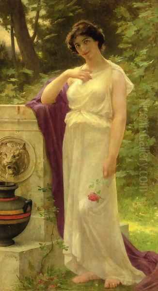 Young Woman with a Rose Oil Painting by Guillaume Seignac