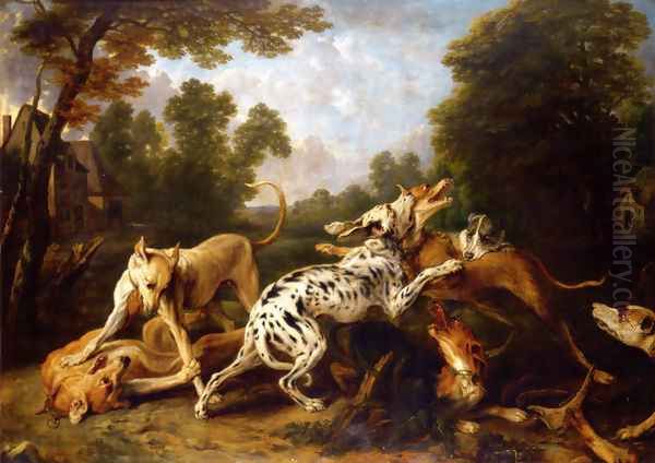 Dogs fighting in a wooded clearing Oil Painting by Frans Snyders